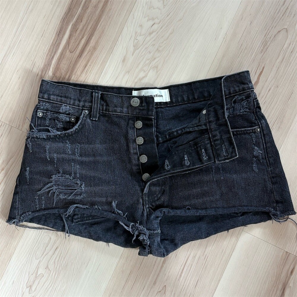 Reformation Womens Denim Shorts Size 27 Washed Black Distressed Low Rise